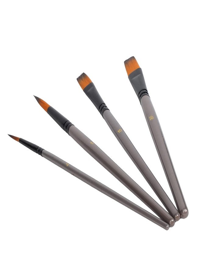 Artright Mix Artist Paintbrush Set of 4, Handmade Professional Brush for Acrylic, Watercolor Painting, Rattail Handle, Best for Beginner & Professional (Flat 2, Round 2) - Image 1